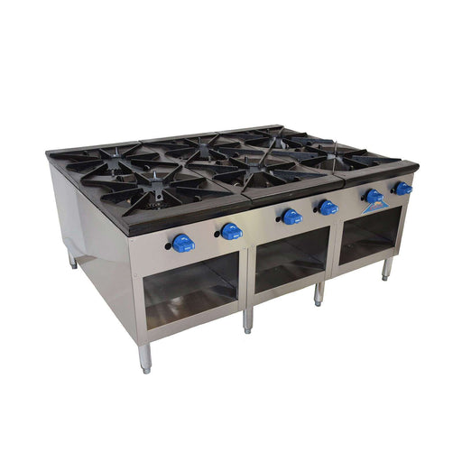 Comstock-Castle 2CSP54 54" Gas Stock Pot Range, Cabinet Base, Cast Iron Grates, Stainless Steel Construction, 660,000 BTU - Donut-Supplies.Com