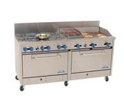 Comstock-Castle 2F330-18-1.5RB 72" Gas Restaurant Range, 6 Open Burners, 18" Griddle, 18" Radiant Broiler, 2 Standard Ovens, Stainless Steel Front, 298,000 BTU - Donut-Supplies.Com