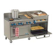 Comstock-Castle 2F330-2.5RB-30B 72" Gas Restaurant Range, 2 Open Burners, 30" Radiant Broiler, 30" Charbroiler, 2 Standard Ovens, Stainless Steel Front, 238,000 BTU - Donut-Supplies.Com
