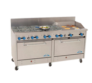 Comstock-Castle 2F330-24 72" Gas Restaurant Range, 8 Open Burners, 24" Griddle, 2 Standard Ovens, Stainless Steel Front, 316,000 BTU - Donut-Supplies.Com