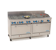 Comstock-Castle 2F330-2RB 72" Gas Restaurant Range, 8 Open Burners, 24" Radiant Broiler, 2 Standard Ovens, Stainless Steel Front, 302,000 BTU - Donut-Supplies.Com