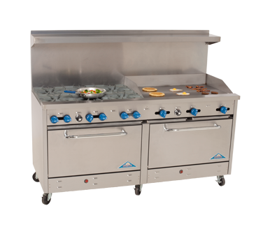 Comstock-Castle 2F330-36 72" Gas Restaurant Range, 6 Open Burners, 36" Griddle, 2 Standard Ovens, Stainless Steel Front, 294,000 BTU - Donut-Supplies.Com
