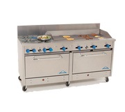Comstock-Castle 2F330-60 72" Gas Restaurant Range, 2 Open Burners, 60" Griddle, 2 Standard Ovens, Stainless Steel Front, 234,000 BTU - Donut-Supplies.Com