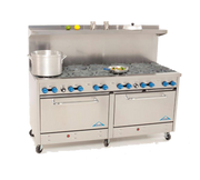 Comstock-Castle 2F330 72" Gas Restaurant Range, 12 Open Burners, 2 Standard Ovens, Cast Iron Grates, Stainless Steel Front, 384,000 BTU - Donut-Supplies.Com