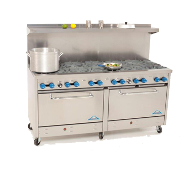 Comstock-Castle 2F330 72" Gas Restaurant Range, 12 Open Burners, 2 Standard Ovens, Cast Iron Grates, Stainless Steel Front, 384,000 BTU - Donut-Supplies.Com