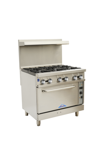 Comstock-Castle CCR6-C 36" Gas Restaurant Range, 6 Open Burners, 2 Standard Ovens, Stainless Steel Front, Adjustable Legs, 211,000 BTU - Donut-Supplies.Com