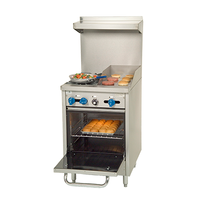 Comstock-Castle F318-12 24" Gas Restaurant Range, 2 Open Burners, 12" Griddle, Single Standard Oven, Stainless Steel Front, 93,000 BTU - Donut-Supplies.Com