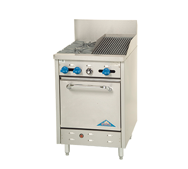 Comstock-Castle F318-1RB 24" Gas Restaurant Range, 2 Open Burners, 12" Radiant Broiler, Single Standard Oven, Stainless Steel Front, 98,000 BTU - Donut-Supplies.Com