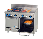 Comstock-Castle F3218-24-1RB 48" Gas Restaurant Range, 2 Open Burners, 24" Griddle, 12" Radiant Broiler, 2 Standard Ovens, Stainless Steel Front, 163,000 BTU - Donut-Supplies.Com