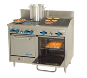 Comstock-Castle F3218-2RB 48" Gas Restaurant Range, 4 Open Burners, 24" Radiant Broiler, 2 Standard Ovens, Stainless Steel Front, 196,000 BTU - Donut-Supplies.Com