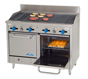 Comstock-Castle F3218-4RB 48" Gas Restaurant Range, 4 Open Burners, 48" Radiant Broiler, 2 Standard Ovens, Stainless Steel Front, 150,000 BTU - Donut-Supplies.Com