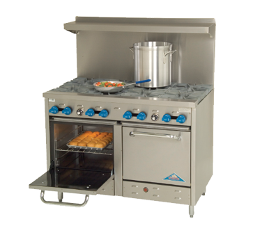 Comstock-Castle F3218 48" Gas Restaurant Range, 8 Open Burners, 2 Standard Ovens, Stainless Steel Front, 264,000 BTU - Donut-Supplies.Com