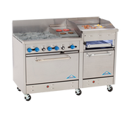 Comstock-Castle F3226-1.5RB-30B 60" Gas Restaurant Range, 2 Open Burners, 18" Radiant Broiler, 30" Charbroiler, 2 Standard Ovens, Stainless Steel Front, 198,000 BTU - Donut-Supplies.Com