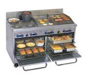 Comstock-Castle F3226-18-1.5RB 60" Gas Restaurant Range, 4 Open Burners, 18" Griddle, 18" Radiant Broiler, 2 Standard Ovens, Stainless Steel Front, 244,000 BTU - Donut-Supplies.Com
