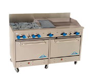 Comstock-Castle F3226-24-1RB 60" Gas Restaurant Range, 4 Open Burners, 24" Griddle, 12" Radiant Broiler, 2 Standard Ovens, Stainless Steel Front, 246,000 BTU - Donut-Supplies.Com