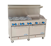 Comstock-Castle F3226-24 60" Gas Restaurant Range, 6 Open Burners, 24" Griddle, 2 Standard Ovens, Stainless Steel Front, 270,000 BTU - Donut-Supplies.Com
