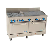 Comstock-Castle F3226-4RB 60" Gas Restaurant Range, 2 Open Burners, 48" Radiant Broiler, 2 Standard Ovens, Stainless Steel Front, 208,000 BTU - Donut-Supplies.Com