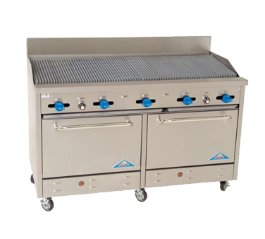 Comstock-Castle F3226-5RB 60" Gas Restaurant Range, 60" Radiant Broiler, 2 Standard Ovens, Stainless Steel Front, 185,000 BTU - Donut-Supplies.Com