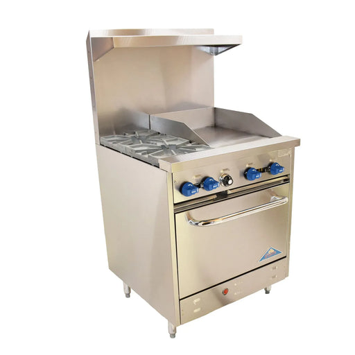 Comstock-Castle F326-18 30" Gas Restaurant Range, 2 Open Burners, 18" Griddle, Single Standard Oven, Stainless Steel Front, 114,000 BTU - Donut-Supplies.Com