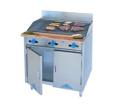 Comstock-Castle F33-3LB 36" Gas Restaurant Range, 36" Radiant Broiler, Cabinet Base, Stainless Steel Front, 93,000 BTU - Donut-Supplies.Com
