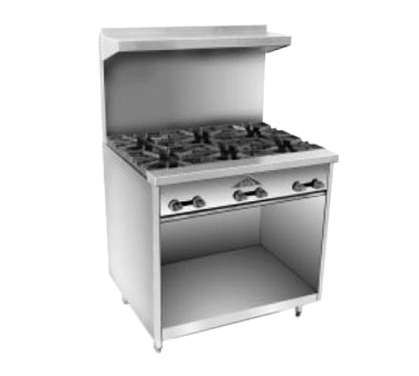 Comstock-Castle F33 36" Gas Restaurant Range, 6 Open Burners, Cabinet Base, Stainless Steel Front, 144,000 BTU - Donut-Supplies.Com