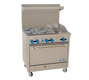Comstock-Castle F330-12 36" Gas Restaurant Range, 4 Open Burners, 12" Griddle, Single Standard Oven, Stainless Steel Front, 162,000 BTU - Donut-Supplies.Com