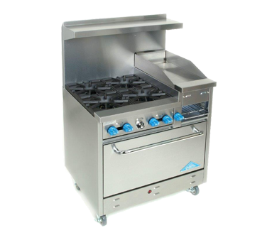 Comstock-Castle F330-12B 36" Gas Restaurant Range, 4 Open Burners, 12" Griddle/Broiler, Single Standard Oven, Stainless Steel Front, 162,000 BTU - Donut-Supplies.Com