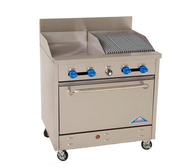 Comstock-Castle F330-18-1.5RB 36" Gas Restaurant Range, 18" Griddle, 18" Radiant Broiler, Single Standard Oven, Stainless Steel Front, 106,000 BTU - Donut-Supplies.Com