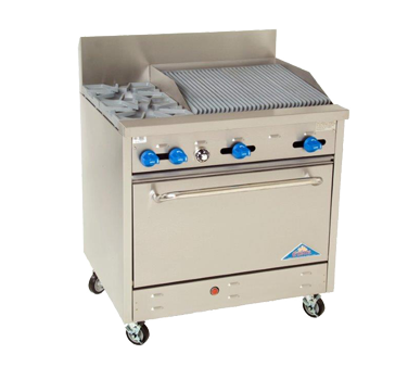 Comstock-Castle F330-2RB 36" Gas Restaurant Range, 2 Open Burners, 24" Radiant Broiler, Single Standard Oven, Stainless Steel Front, 144,000 BTU - Donut-Supplies.Com