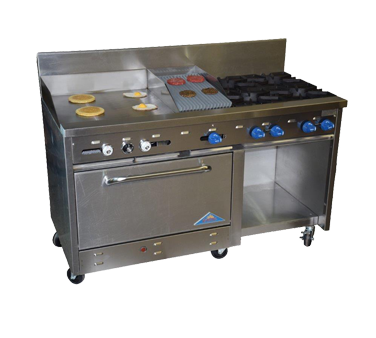 Comstock-Castle F33032-24-1RB 60" Gas Restaurant Range, 4 Open Burners, 24" Griddle, 12" Radiant Broiler, Single Standard Oven, Stainless Steel Front, 191,000 BTU - Donut-Supplies.Com