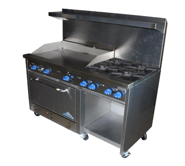 Comstock-Castle F33032-24 60" Gas Restaurant Range, 6 Open Burners, 24" Griddle, Single Standard Oven, Stainless Steel Front, 214,000 BTU - Donut-Supplies.Com