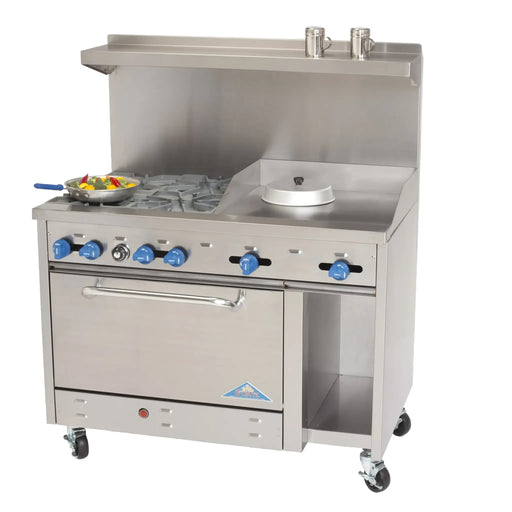 Comstock-Castle F3430-12B 48" Gas Restaurant Range, 6 Open Burners, 12" Charbroiler, Single Standard Oven, Stainless Steel Front, 214,000 BTU - Donut-Supplies.Com