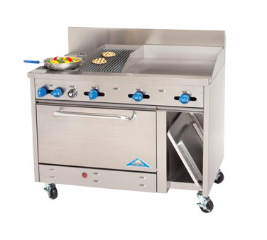 Comstock-Castle F3430-18-1.5RB 48" Gas Restaurant Range, 2 Open Burners, 18" Griddle, 18" Charbroiler, Single Standard Oven, Cabinet Base, Stainless Steel Front, 160,000 BTU - Donut-Supplies.Com