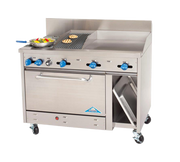 Comstock-Castle F3430-24-1RB 48" Gas Restaurant Range, 2 Open Burners, 24" Griddle, 12" Charbroiler, Single Standard Oven, Stainless Steel Front, 143,000 BTU - Donut-Supplies.Com