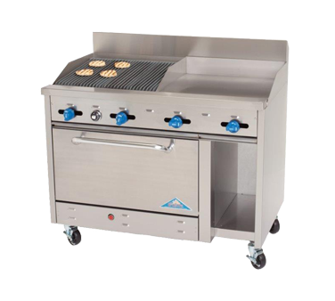 Comstock-Castle F3430-24-2RB 48" Gas Restaurant Range, 24" Griddle, 24" Charbroiler, Single Standard Oven, Stainless Steel Front, 120,000 BTU - Donut-Supplies.Com