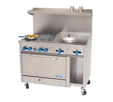 Comstock-Castle F3430-24 48" Gas Restaurant Range, 4 Open Burners, 24" Griddle, Single Standard Oven, Stainless Steel Front, 186,000 BTU - Donut-Supplies.Com
