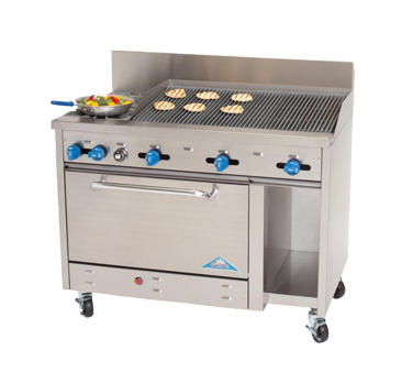 Comstock-Castle F3430-4RB 48" Gas Restaurant Range, 48" Radiant Broiler, Single Standard Oven, Stainless Steel Front, 130,000 BTU - Donut-Supplies.Com