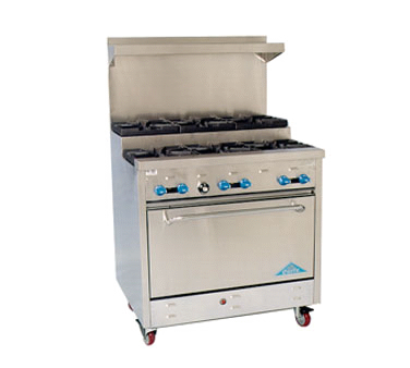 Comstock-Castle FSU330 36" Gas Restaurant Range, 6 Step-Up Open Burners, Single Standard Oven, Stainless Steel Front, 174,000 BTU - Donut-Supplies.Com