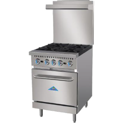 Comstock-Castle R4 24" Gas Restaurant Range, 4 Open Burners, Double Standard Oven, Stainless Steel Front, 150,000 BTU - Donut-Supplies.Com