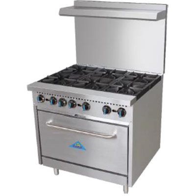 Comstock-Castle R6 36" Gas Restaurant Range, 6 Open Burners, Double Standard Oven, Stainless Steel Front, 210,000 BTU - Donut-Supplies.Com