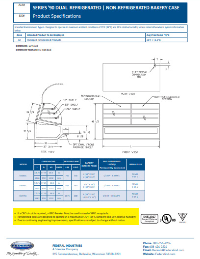 Federal SN773SC Dual Refrigerated/Non Refrigerated Bakery Case 77" x 37.75 x 48"