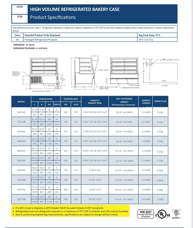 Federal SGR7748 Refrigerated High Volume Series Display Case 77" x 35.31" x 48" - Donut-Supplies.Com