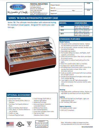 White Exterior Color Federal SN-48 Non-Refrigerated Dry Case 48" x 37.75" x 48"