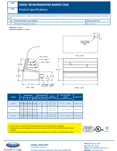 White Exterior Color Federal SNR59SC SERIES '90 Refrigerated Bakery Case 59" x 37.75" x 48"