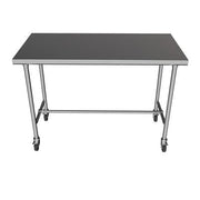 BK Resources 48" x 30" 16 Gauge Stainless Steel Pub Table with H-Brace & Foot Rest – Heavy-Duty • Mobile on Casters - Donut-Equipment.com