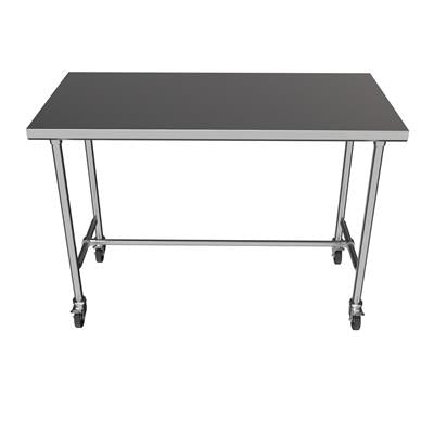 BK Resources 60" x 30" 16 Gauge Stainless Steel Pub Table with H-Brace & Foot Rest – Heavy-Duty • Mobile on Casters - Donut-Equipment.com