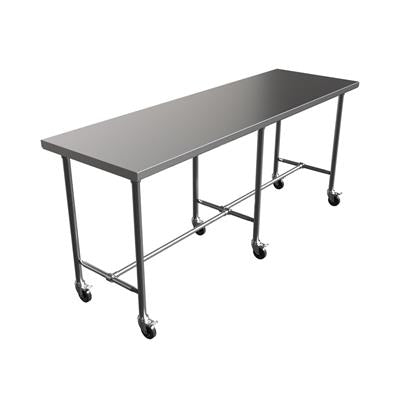 BK Resources 96" x 30" 16 Gauge Stainless Steel Pub Table with H-Brace & Foot Rest – Heavy-Duty • Mobile on Casters - Donut-Equipment.com