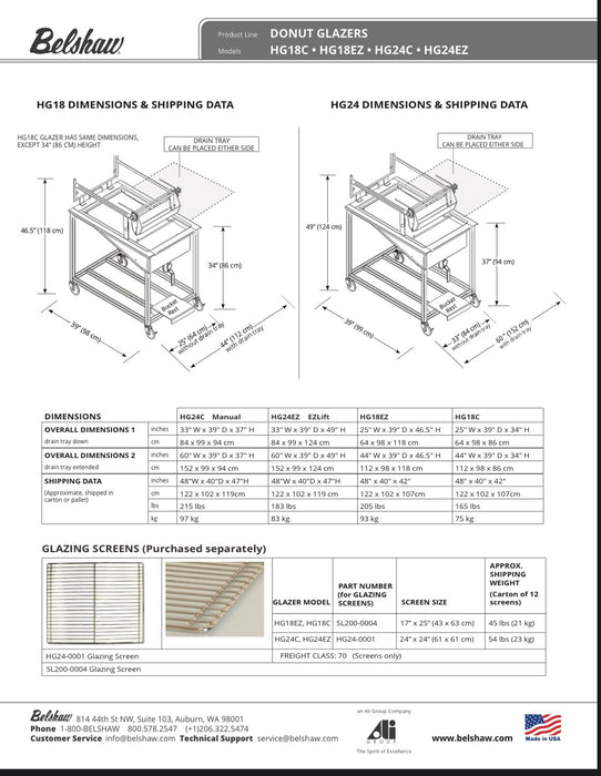 Belshaw HG24C Glazer with Drain Tray/Glazing Screen - Donut-Supplies.Com