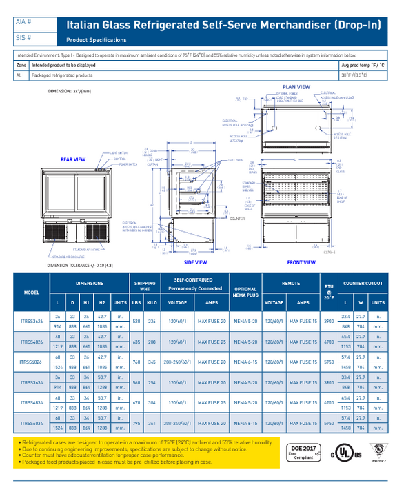 Federal Industries (ITRSS4826)-Italian Series Self Serve Drop-In Refrigerated Open Air Display with Shelves 120V