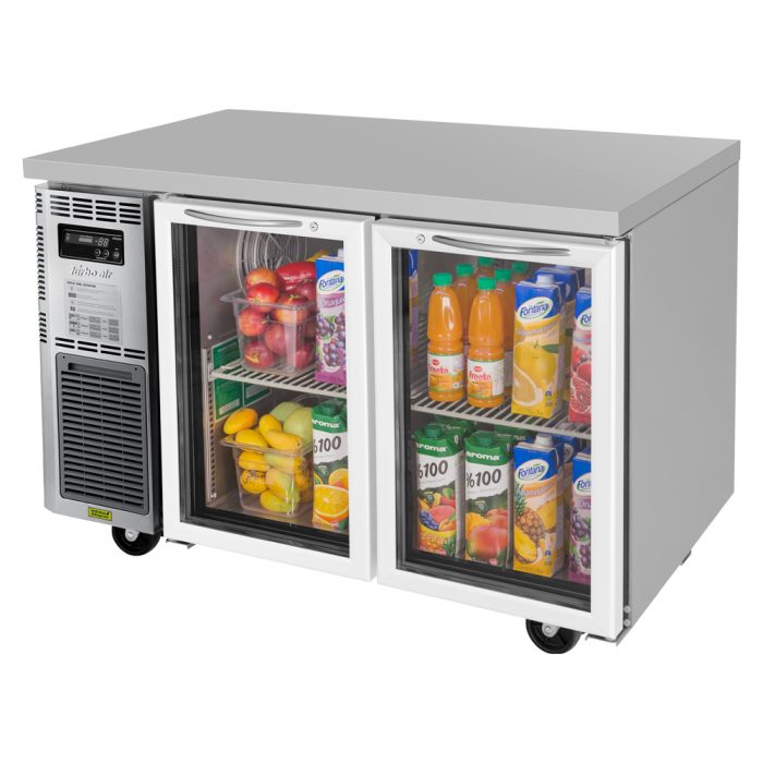 Turbo Air JUR-48-G-N J Series 48" Glass Door Undercounter Refrigerator w/ 2 Sections & Side Mounted Compressor - Donut-Equipment.com